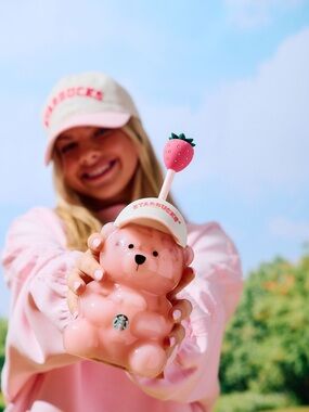 Starbucks Pink Bear Straw Cup with Strawberry Topper